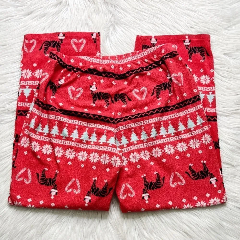 SO Fleece Cozy Christmas Pajama Pants Red Green & White Medium